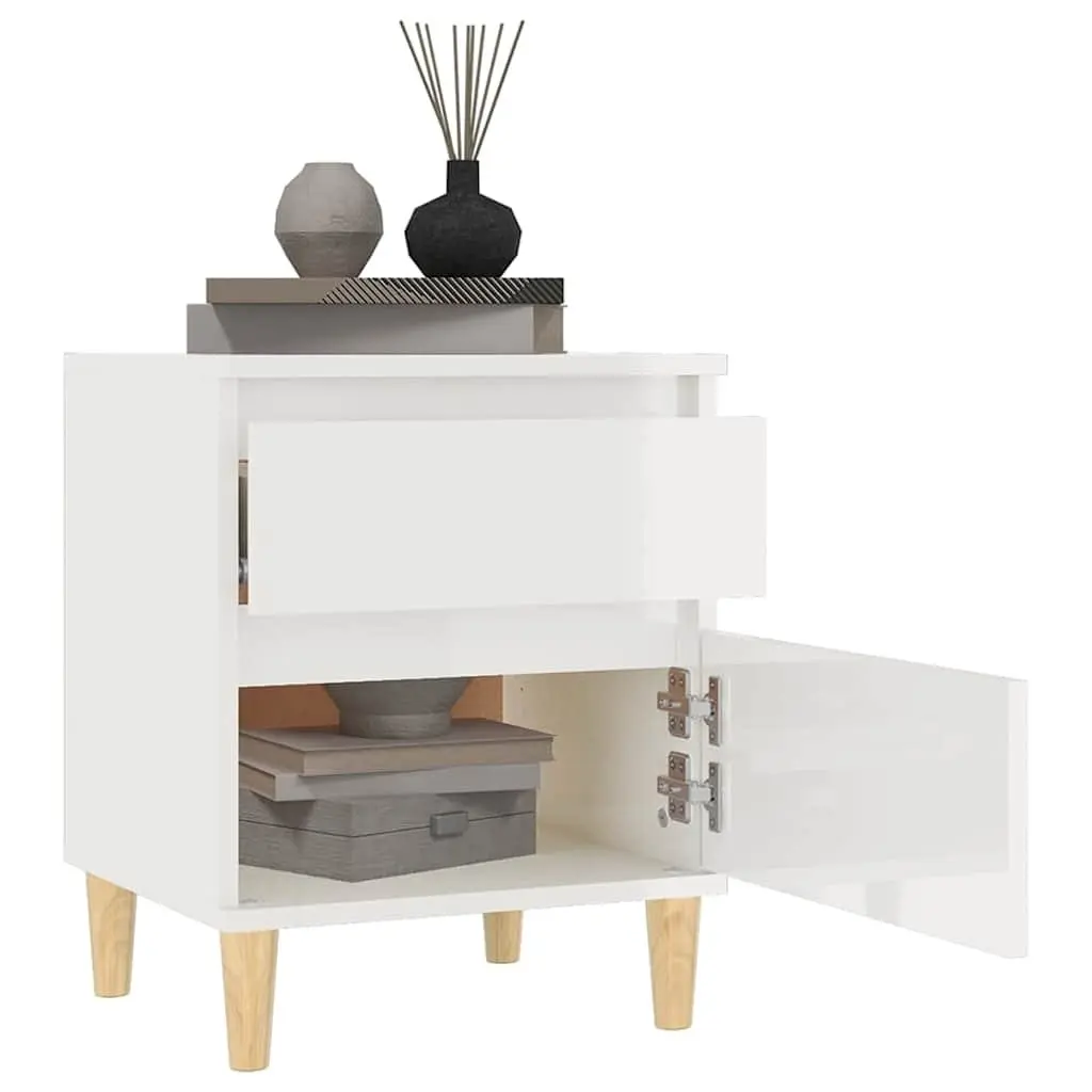 Bedside Cabinet White High Gloss Engineered Wood Storage Nightstand 40 x 35 x 50 cm
