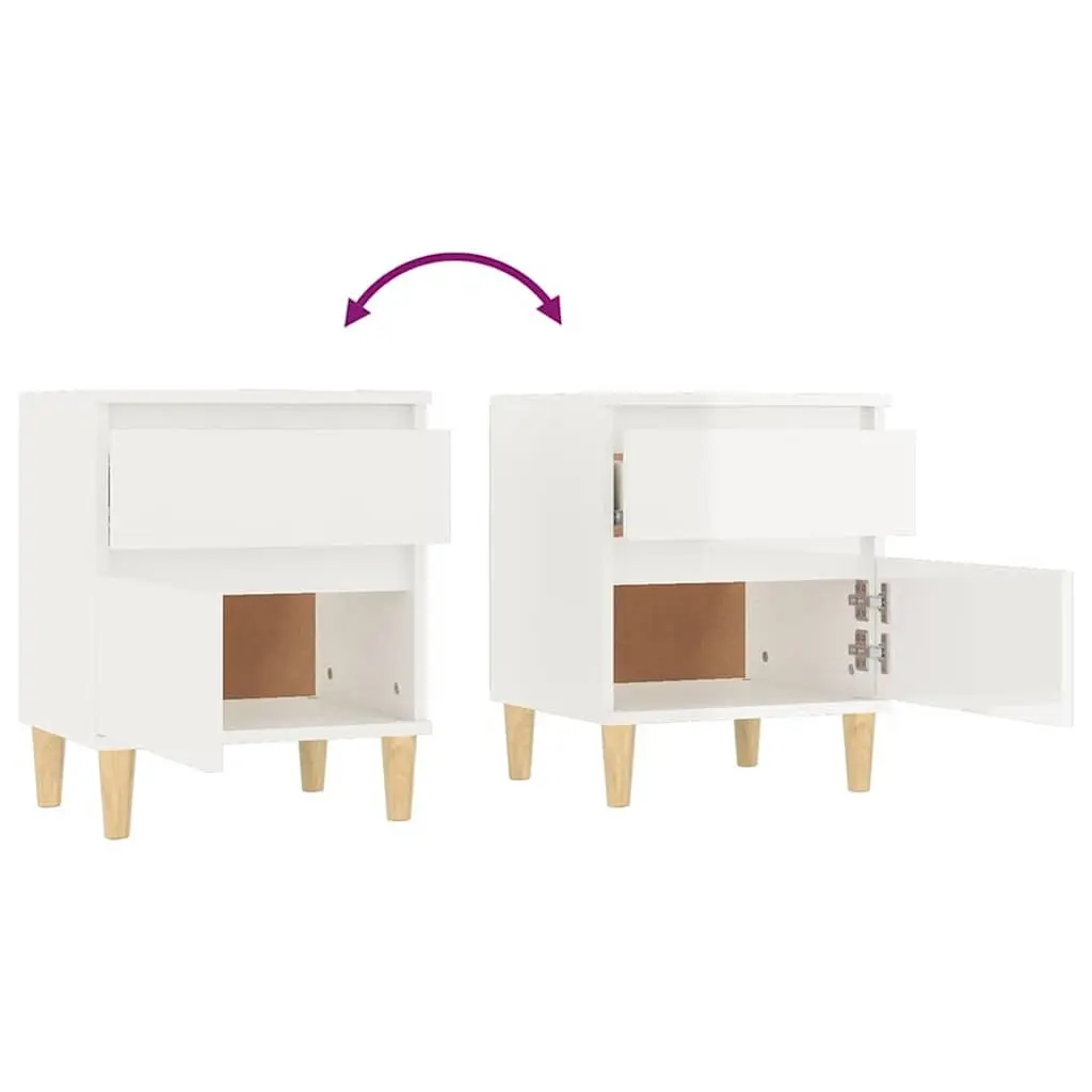 Bedside Cabinet White High Gloss Engineered Wood Storage Nightstand 40 x 35 x 50 cm
