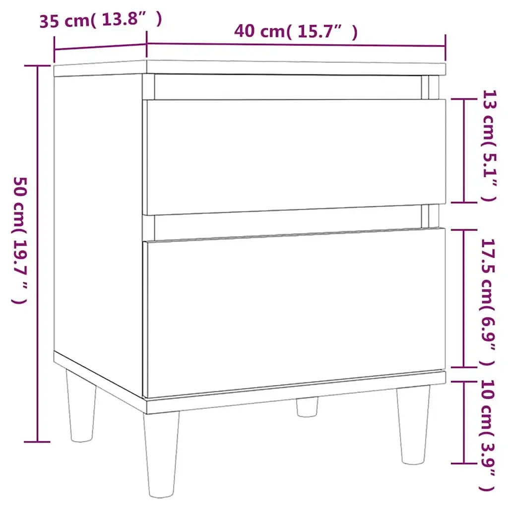 Bedside Cabinet Storage White High Gloss 40x35x50cm Engineered Wood Nightstand