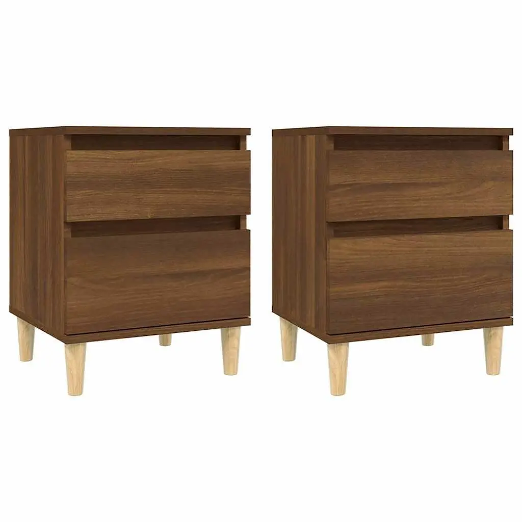 Bedside Tables Brown Oak 40x35x50cm Sturdy Engineered Wood Storage Cabinets Pair