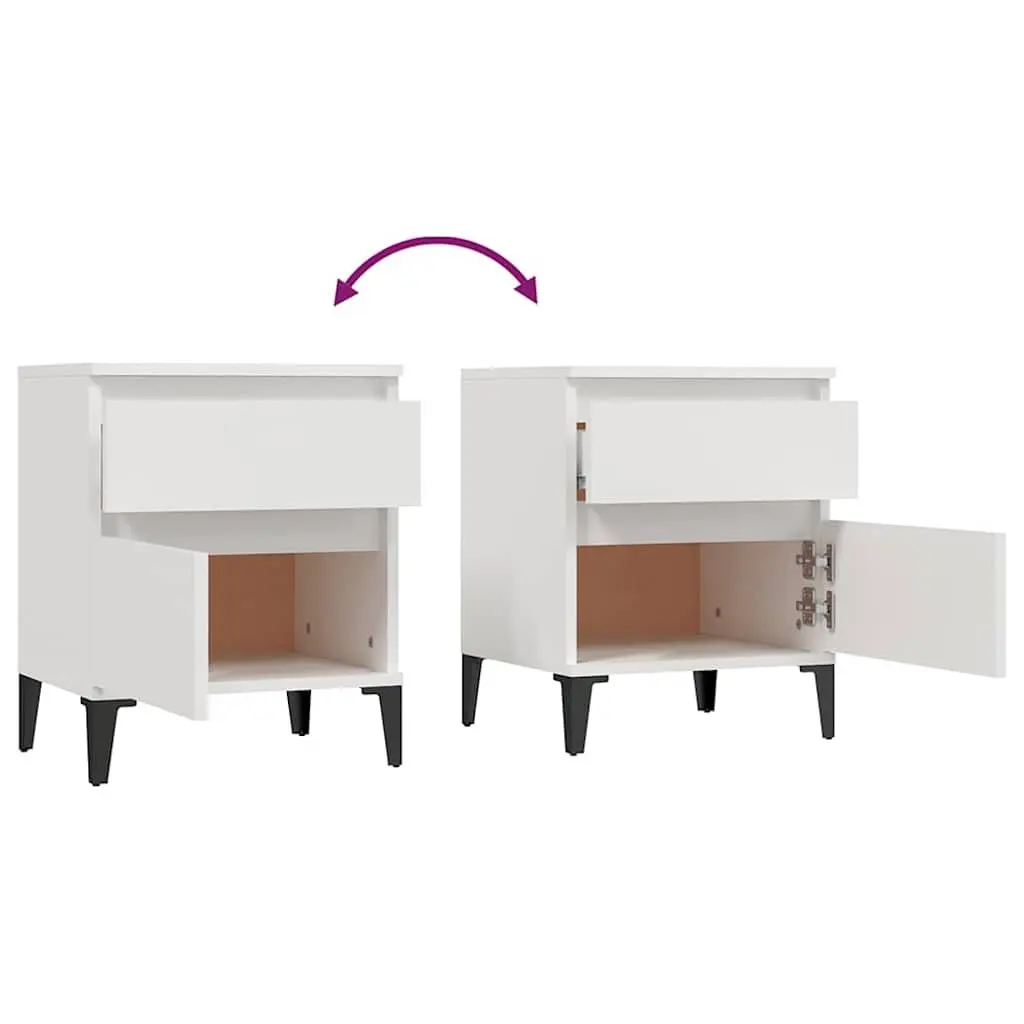 Bedside Cabinets White Engineered Wood Storage 2 Piece Bedroom Nightstands