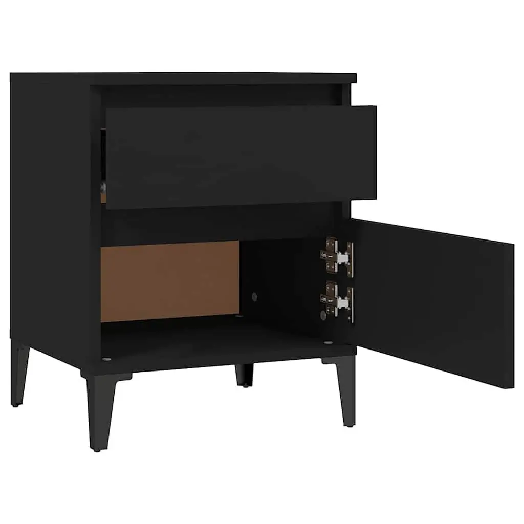 Bedside Cabinet Black Engineered Wood Compact Storage Nightstand