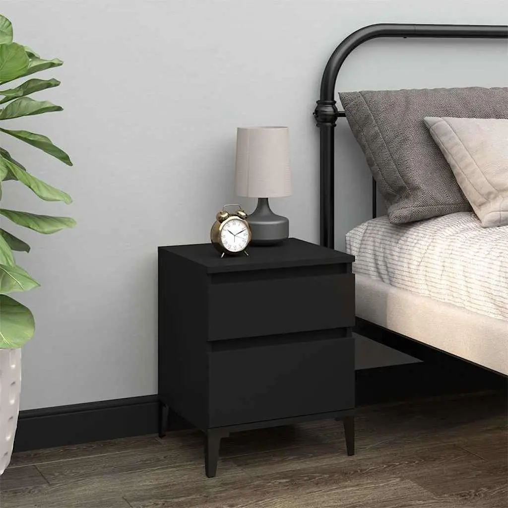 Bedside Tables Black 2 Piece Storage Lockers Nightstands Furniture Set