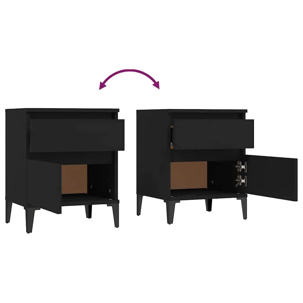 Bedside Tables Black 2 Piece Storage Lockers Nightstands Furniture Set