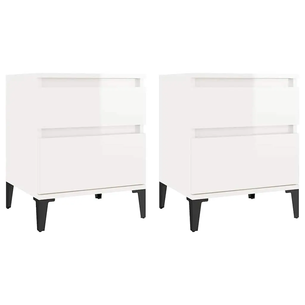 Bedside Cabinets White 2 Piece Storage Nightstand Set Engineered Wood