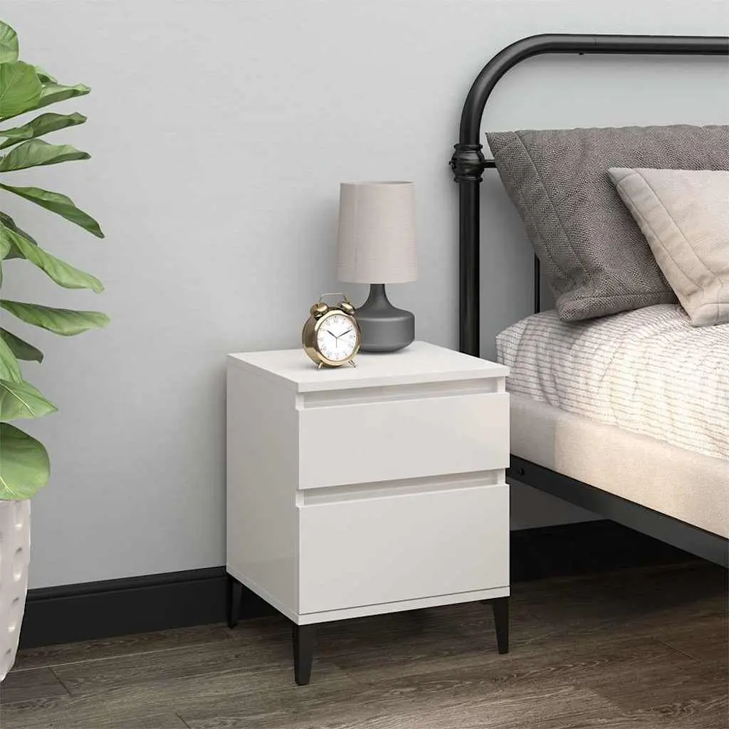 Bedside Cabinets White 2 Piece Storage Nightstand Set Engineered Wood