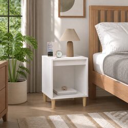 Sleek White Nightstand with Sturdy Top and Ample Storage 40x35x50cm