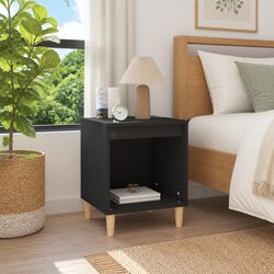 Bedside Cabinet Black Engineered Wood Nightstand Side Table Storage Furniture