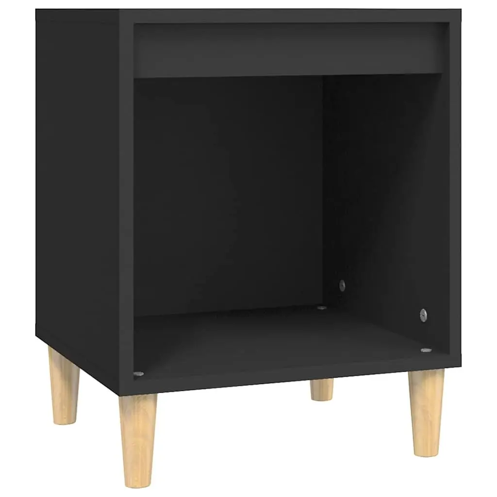 Bedside Table Black Engineered Wood Storage Nightstand Furniture