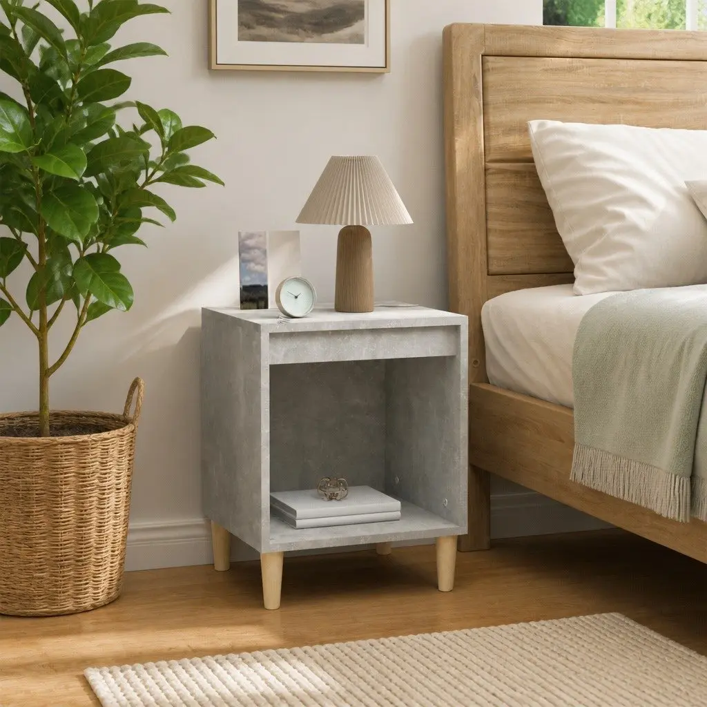Bedside Table Grey Engineered Wood Storage Bedroom Furniture