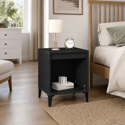 Compact Black Bedside Cabinet with Storage