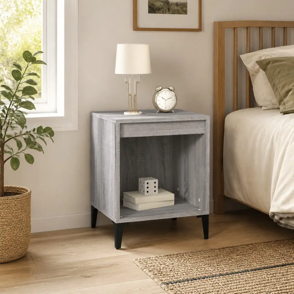 Engineered Wood Bedside Cabinet Grey Sonoma Storage Organizer 40x35x50cm