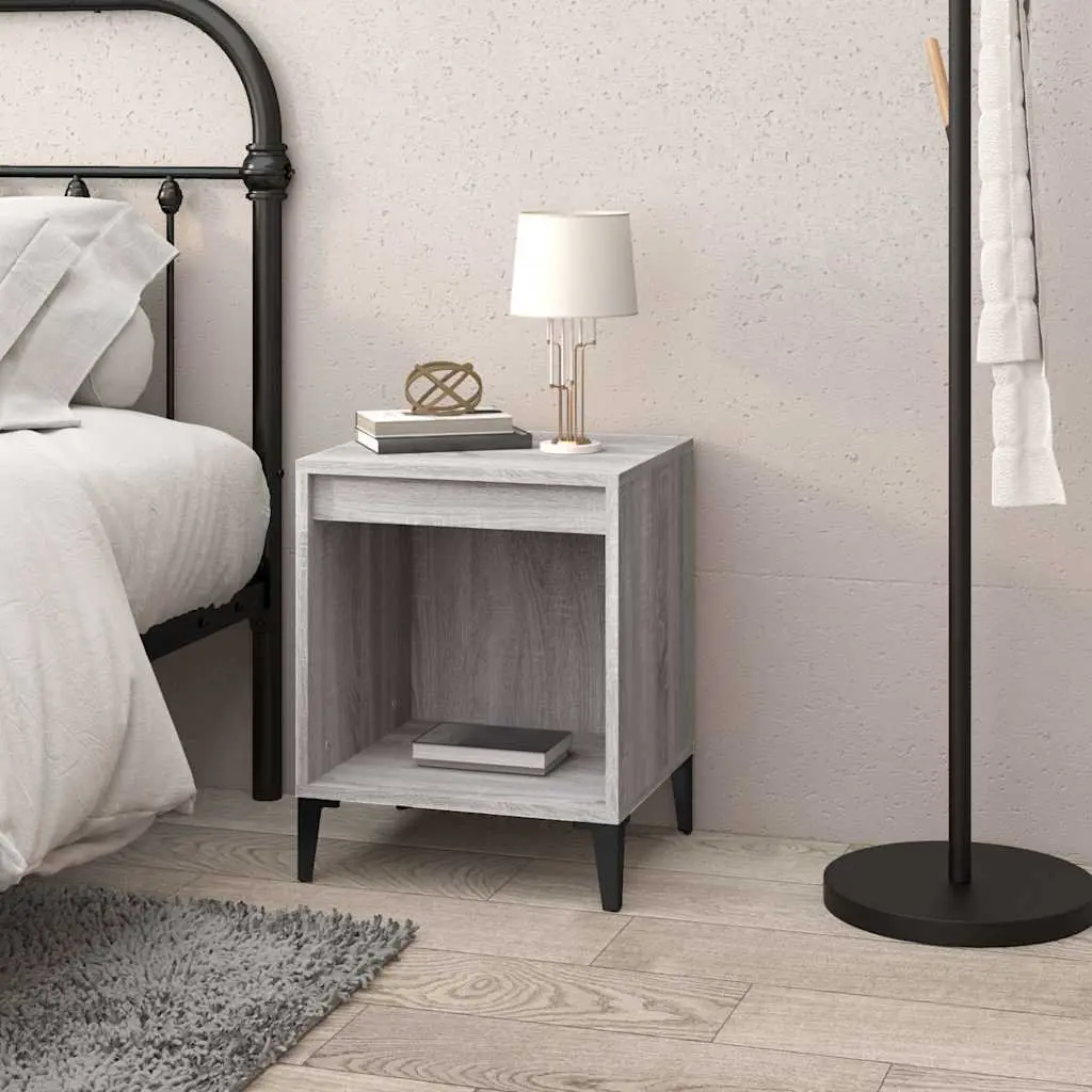 Engineered Wood Bedside Cabinet Grey Sonoma Storage Organizer 40x35x50cm