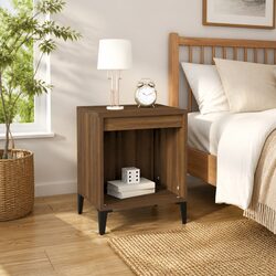 Brown Oak Bedside Cabinet - Simple, Sturdy, Functional