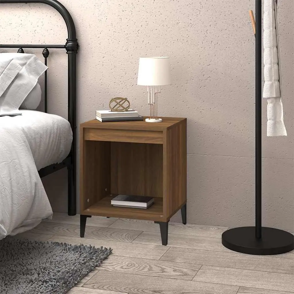 Brown Oak Bedside Table Engineered Wood Storage Nightstand 40x35x50cm