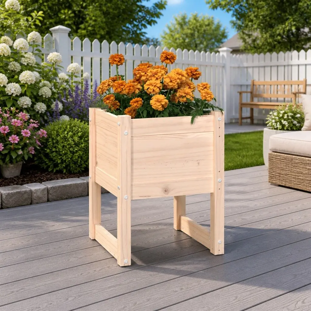 Solid Wood Planter Brown 40x40x52.5 cm Sturdy Wooden Frame for Garden Balcony Patio