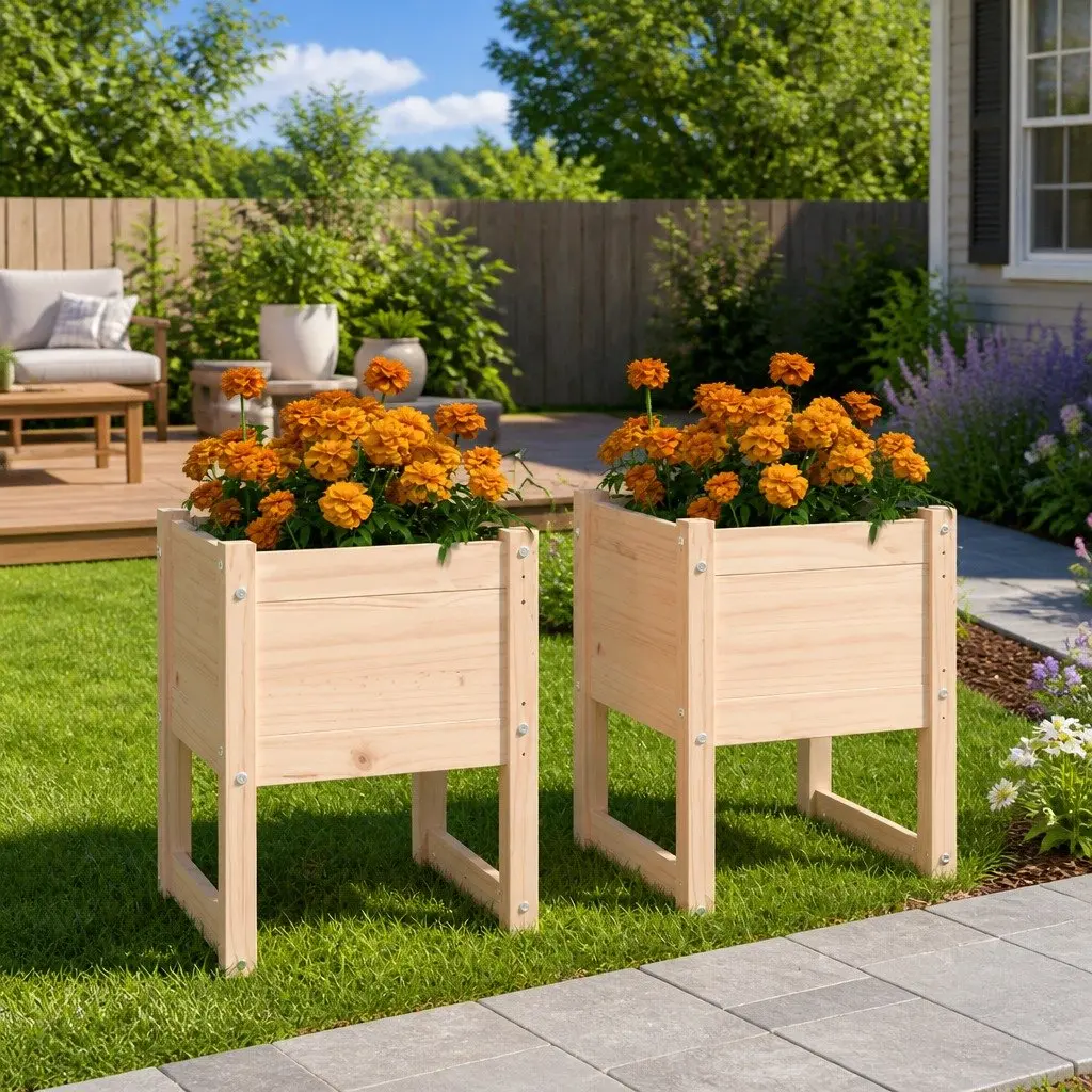 Wooden Planters Brown 40x40x52.5 cm Sturdy Frame for Garden Flower Pots
