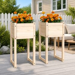 Wooden Garden Planters 2 pcs 40x40x81 cm Solid Pine Flower Box Raised Bed