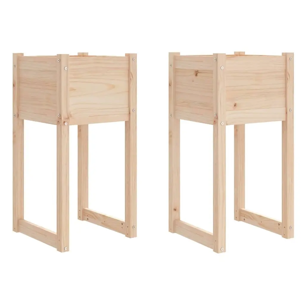 Wooden Garden Planters Brown 40x40x81 cm Solid Pine Flower Box Raised Bed 2 Piece