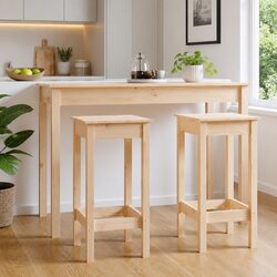 Bar Stools 2 pcs Kitchen Dining Chairs No Backrest Wooden Breakfast Seat Set