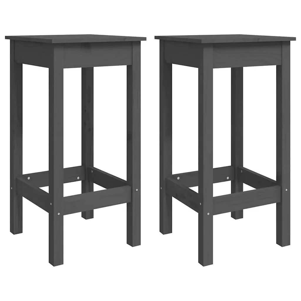 Bar Chairs Grey Backless Solid Pine Wood 2 Piece Kitchen Stools