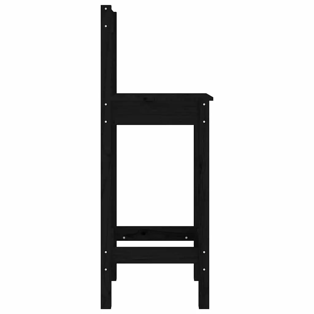 Bar Stools 2 pcs Black Kitchen Dining Chairs Solid Wood Pine Backless