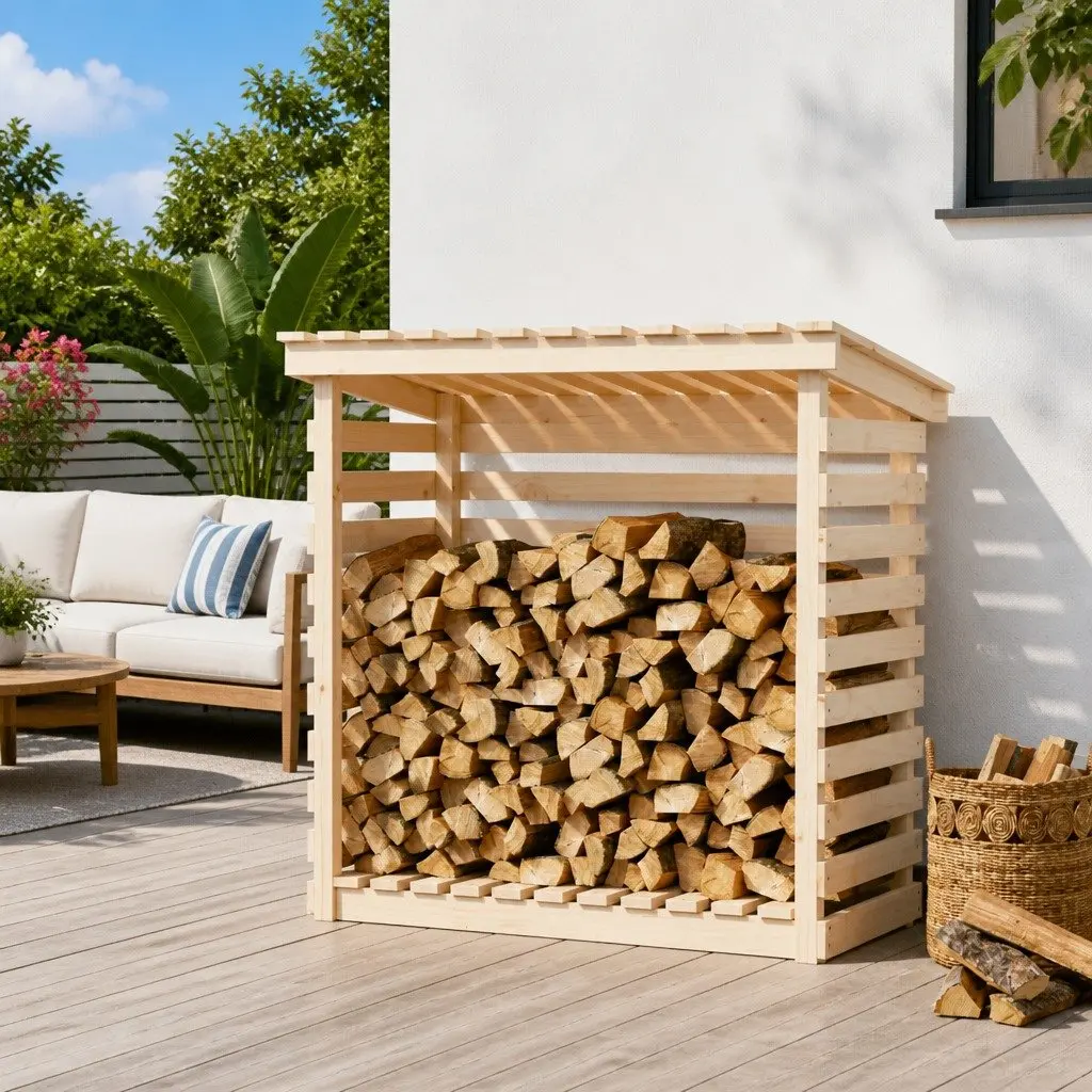Firewood Rack Log Storage Holder Solid Pine Wood Natural 108x73x108cm