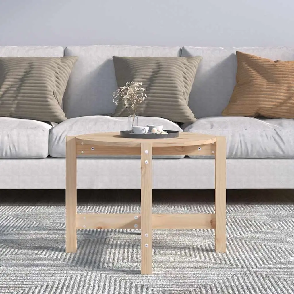 Coffee Table Brown Ø 62.5cm Solid Wood Pine Round Living Room Accent Furniture