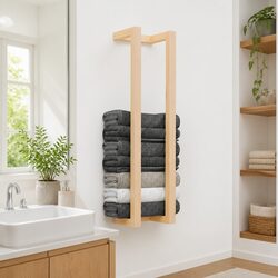 Towel Rack Wall-Mounted Bathroom Storage Shelf Solid Wood Pine Brown 23x18x90cm