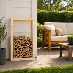 Firewood Storage Rack in Solid Pine 60x25x100cm