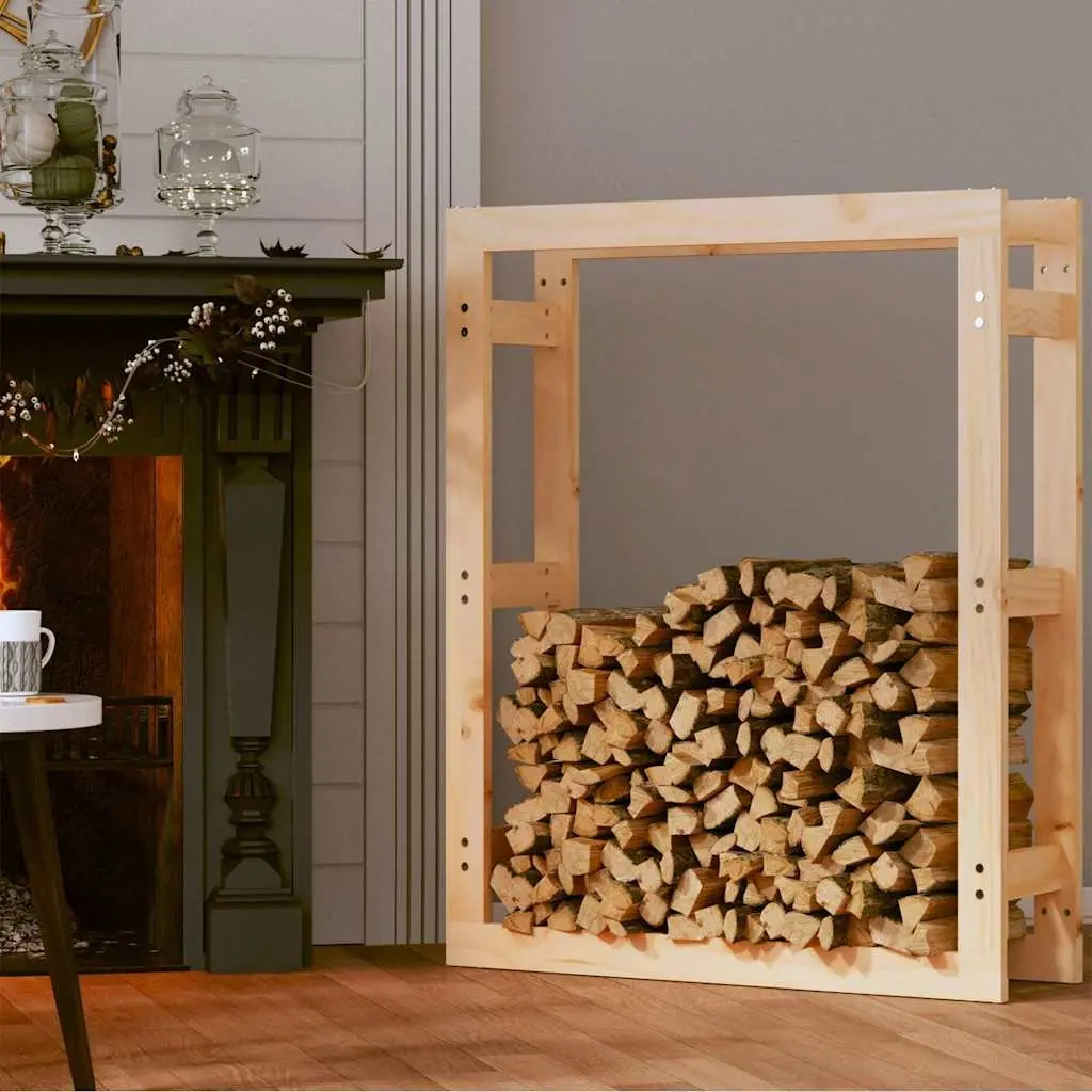 Firewood Rack Natural Solid Wood Pine Log Storage 80x25x100 cm Fireplace Wood Holder