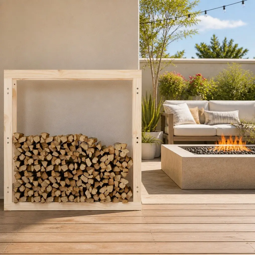 Firewood Rack Natural Solid Wood 100x25x100cm Log Storage Stand