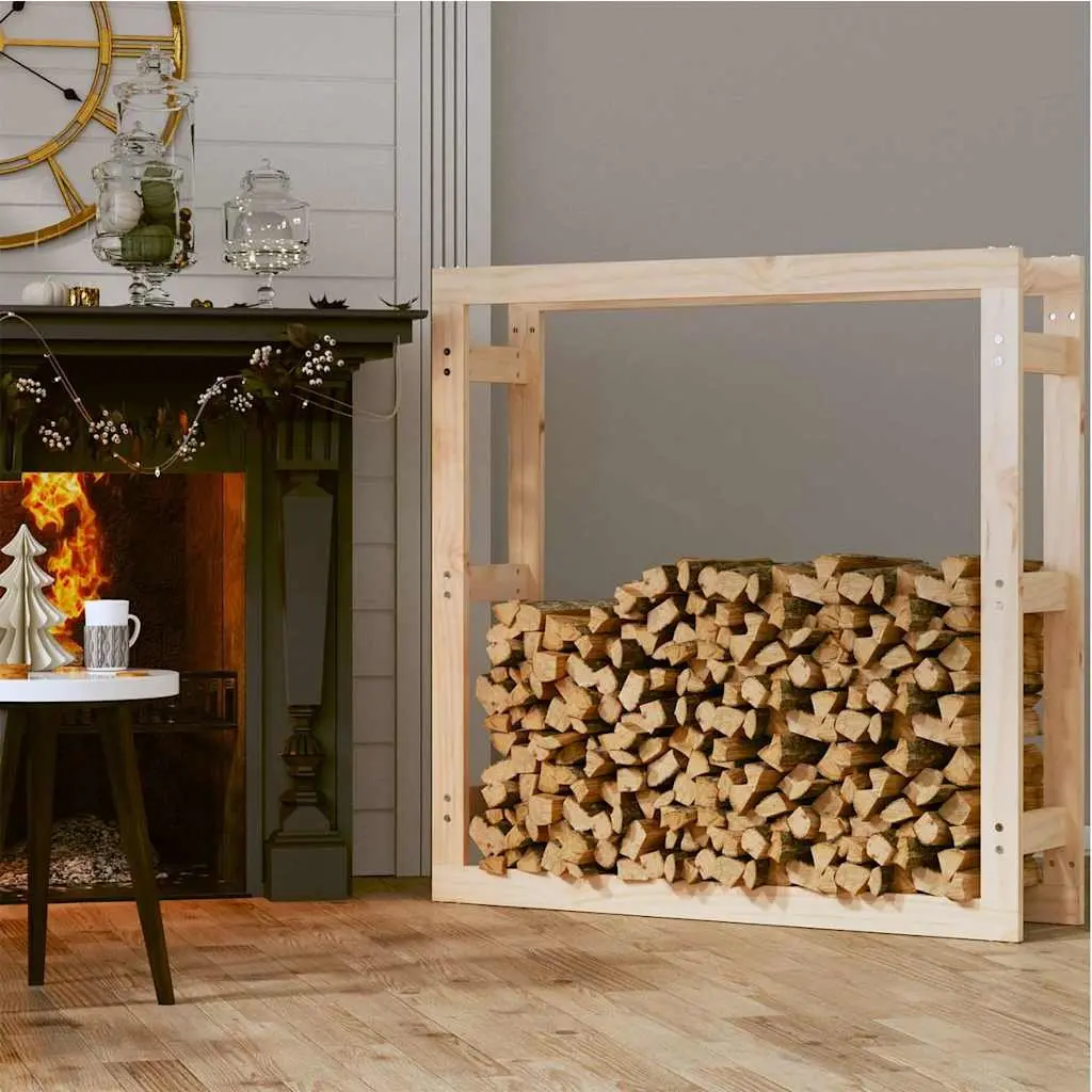 Firewood Rack Natural Solid Wood 100x25x100cm Log Storage Stand