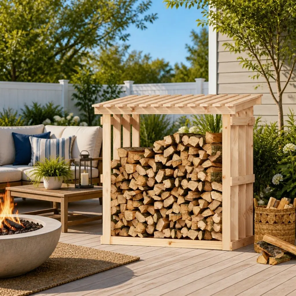 Firewood Rack Log Storage Holder Solid Pine Wood Fireplace Accessory