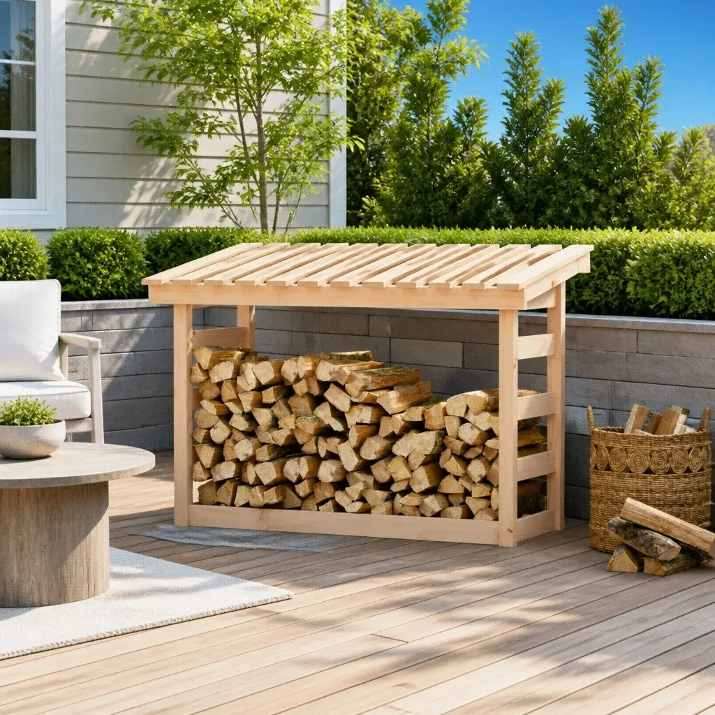Firewood Rack Natural Solid Pine Wood 108x64.5x78 cm Elevated Log Storage