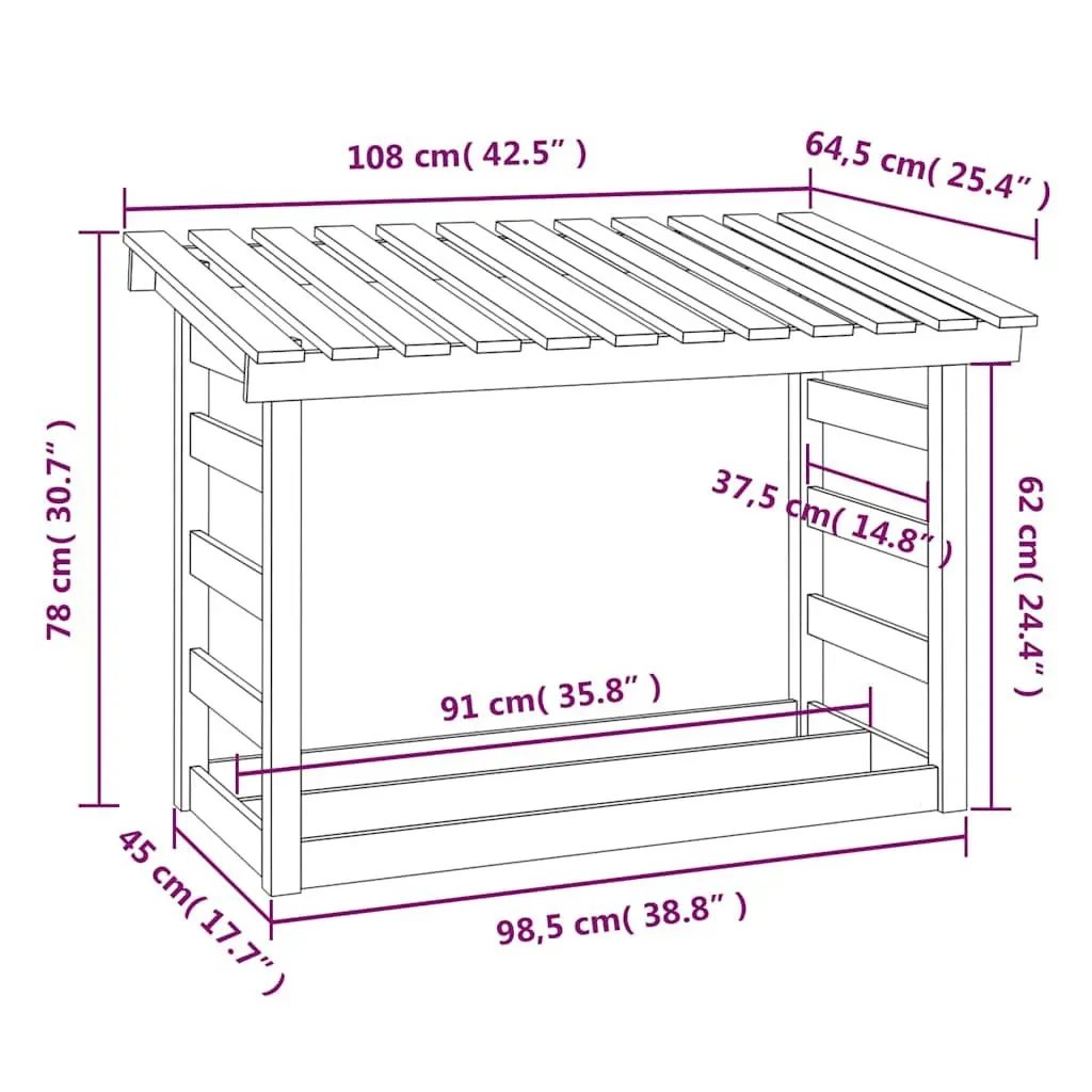 Firewood Rack Natural Solid Pine Wood 108x64.5x78 cm Elevated Log Storage