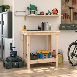 Work Bench 80x50x80 cm Solid Wood Pine Storage Table Garage Workshop