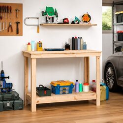 Compact Solid Pine Wood Work Bench for Your Tools