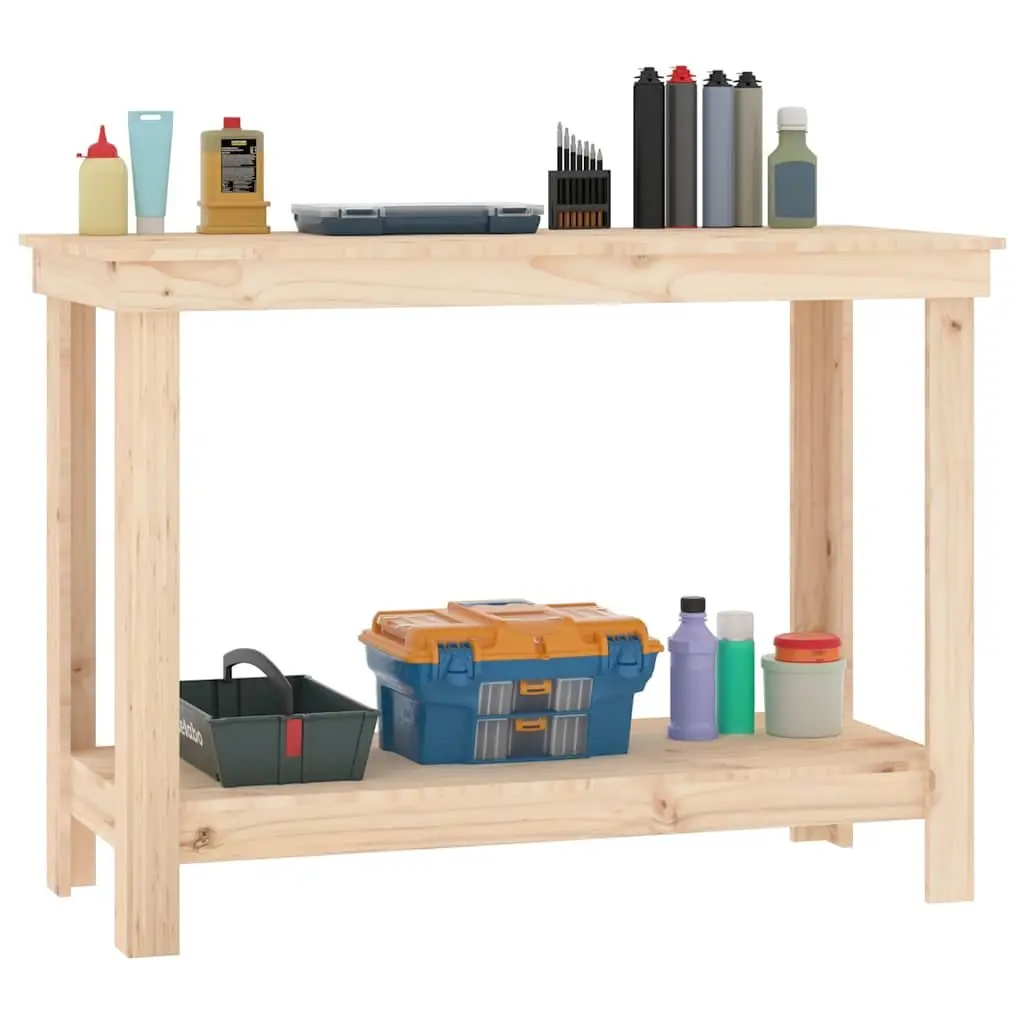 Work Bench Brown Solid Pine Wood 110 x 50 x 80 cm Sturdy Storage Table for Garage Workshop Tool Organiser