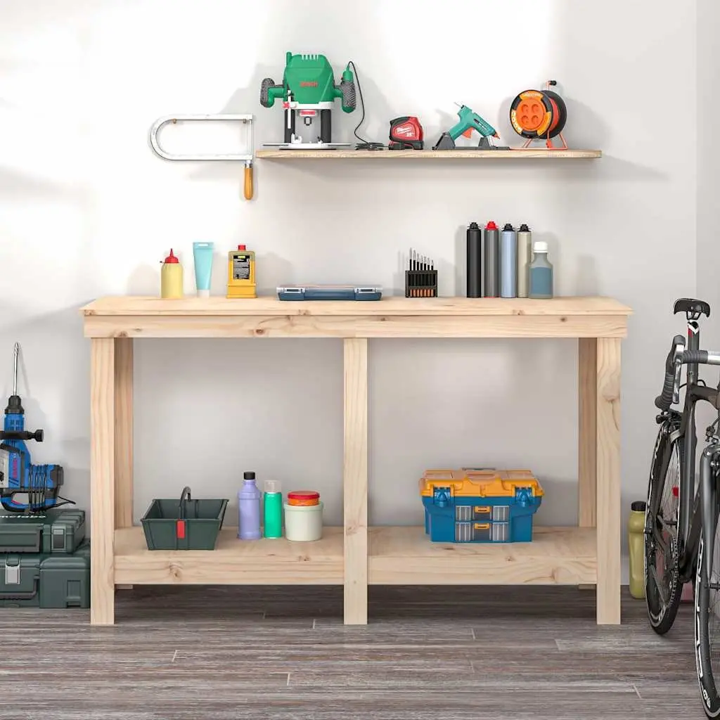 Work Bench Solid Wood Brown 140x50x80 cm Sturdy Frame for Garage Storage