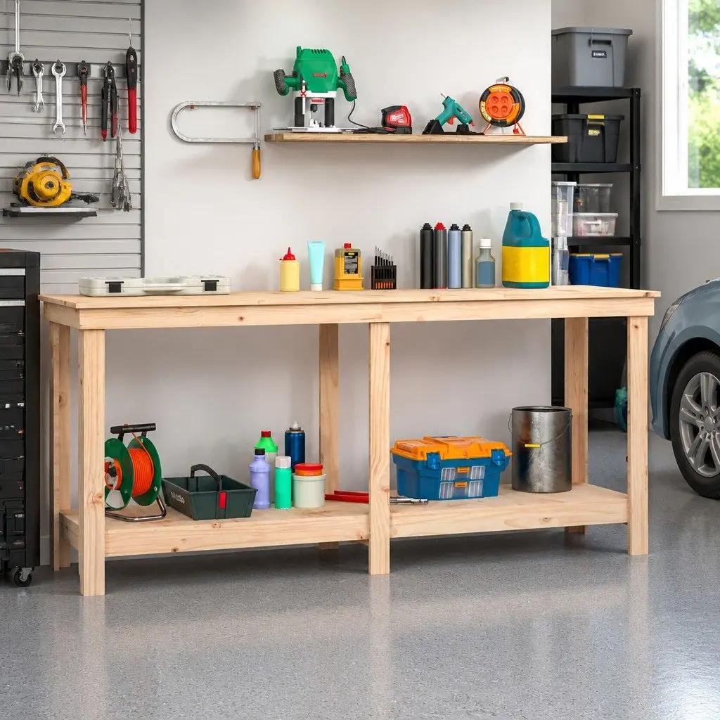 Work Bench Brown 180x50x80 cm Solid Wood Pine Storage Shelves