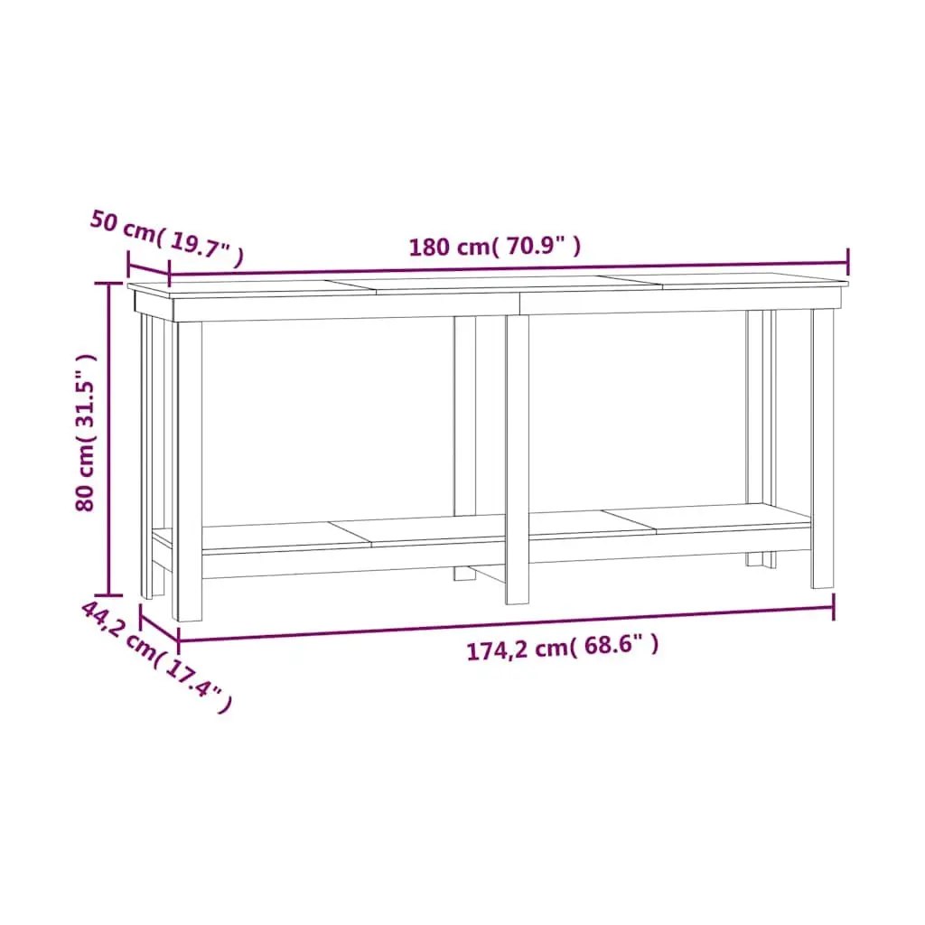Work Bench Brown 180x50x80 cm Solid Wood Pine Storage Shelves