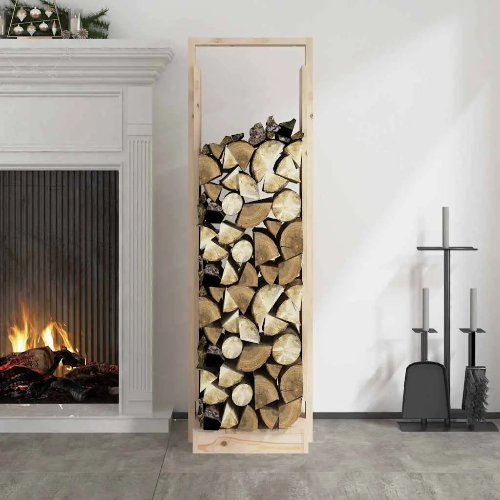 Log Holder Brown Solid Pine Wood Indoor Firewood Storage Rack