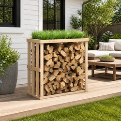 Compact and Functional Outdoor Log Holder with Planter