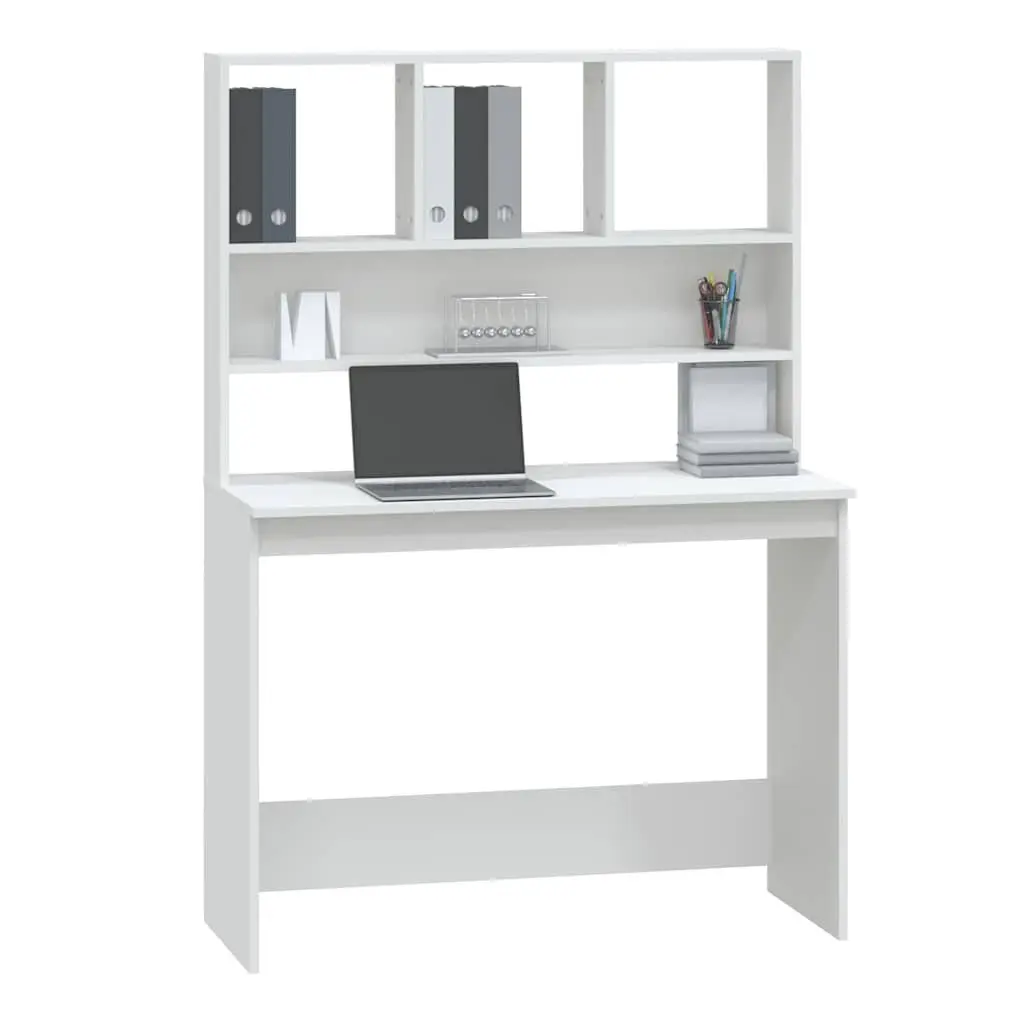 Desk White 102x45x148cm Integrated Shelves Storage Office Study Computer Workstation