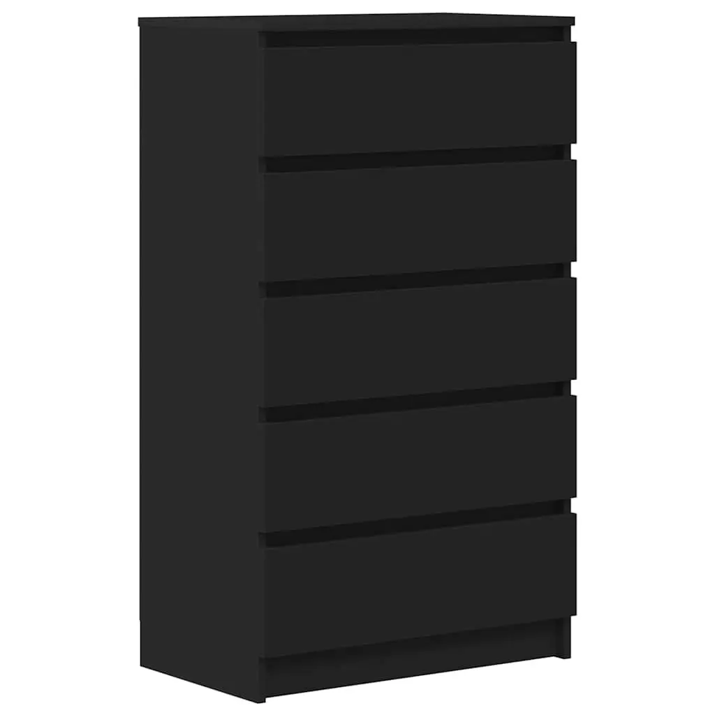 Engineered Wood Drawer Chest Black 5 Drawers Storage Cabinet with Display Surface