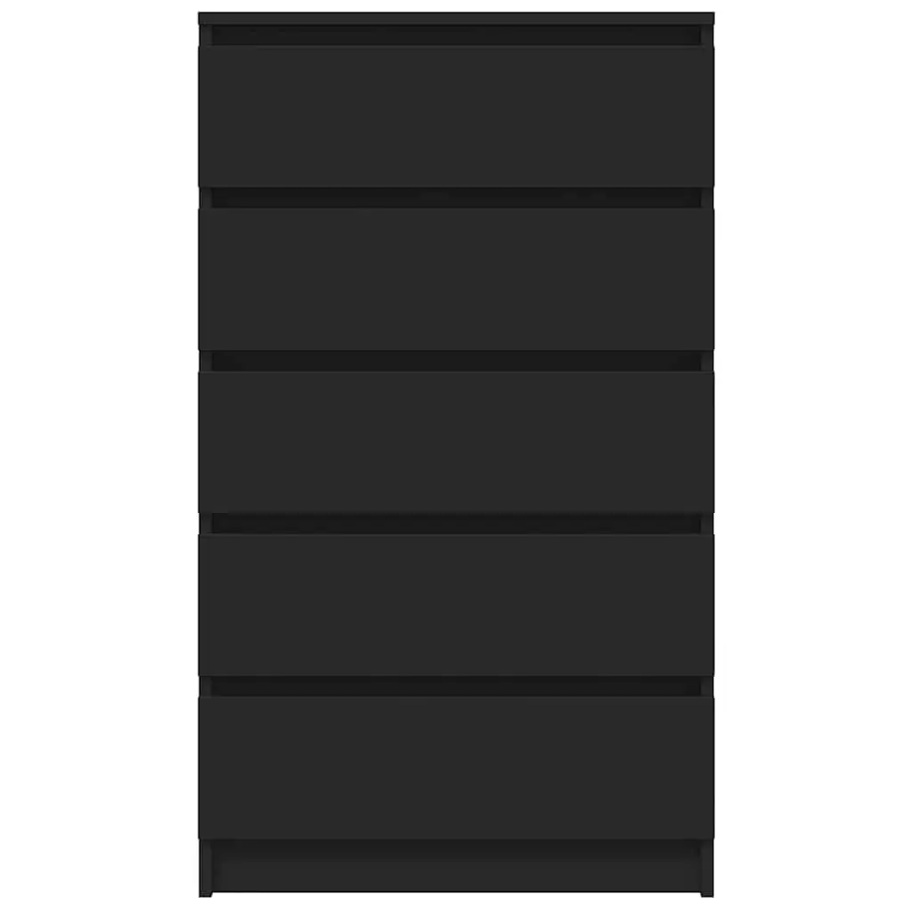 Engineered Wood Drawer Chest Black 5 Drawers Storage Cabinet with Display Surface