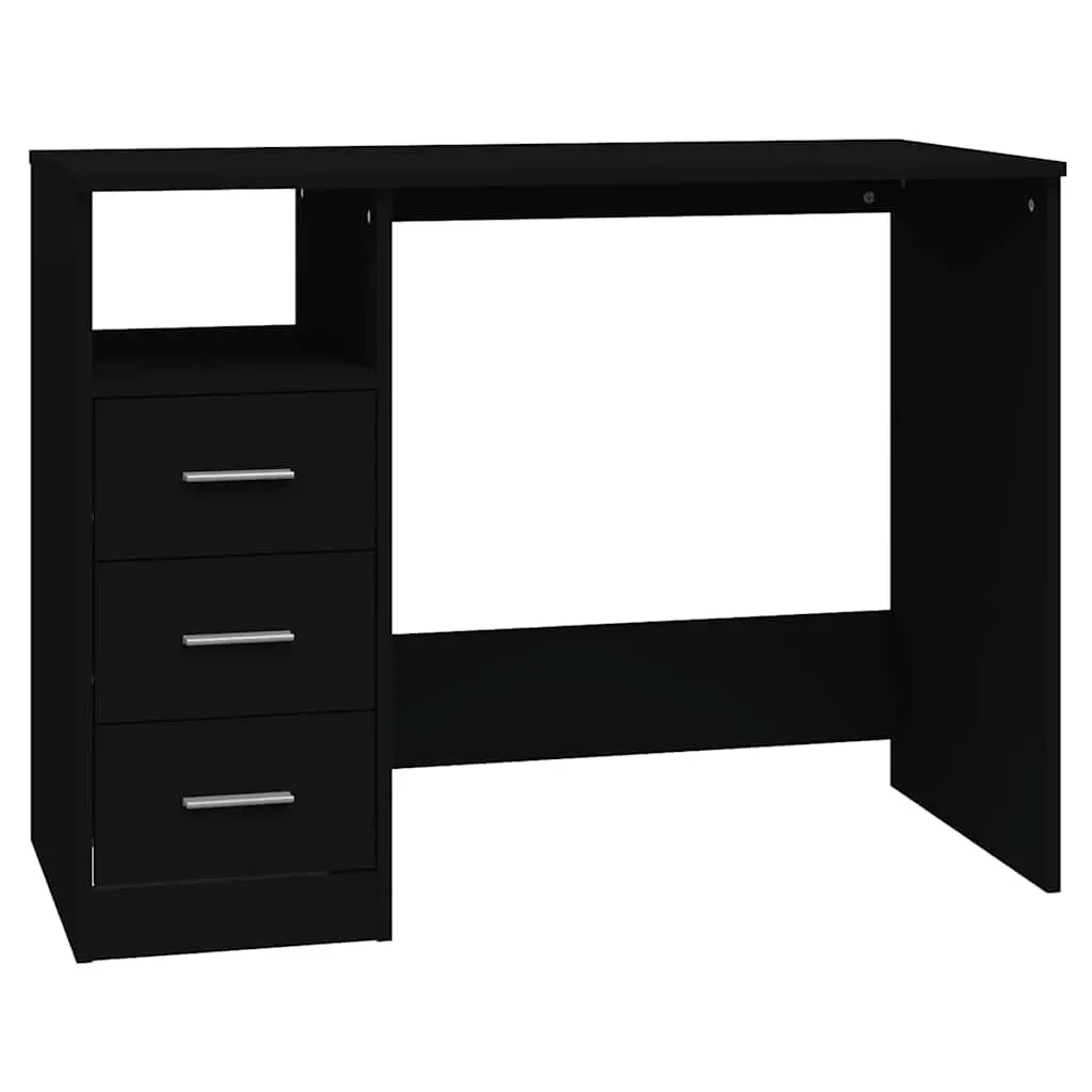 Black Office Desk Engineered Wood with Open Compartment and 3 Drawers for Study Space 102x50x76cm