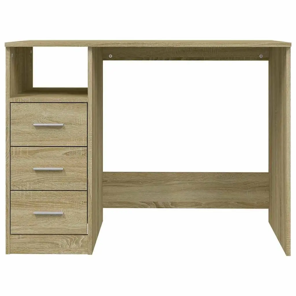 Office Desk Brown Engineered Wood 3 Drawers Compact Study Computer Workstation