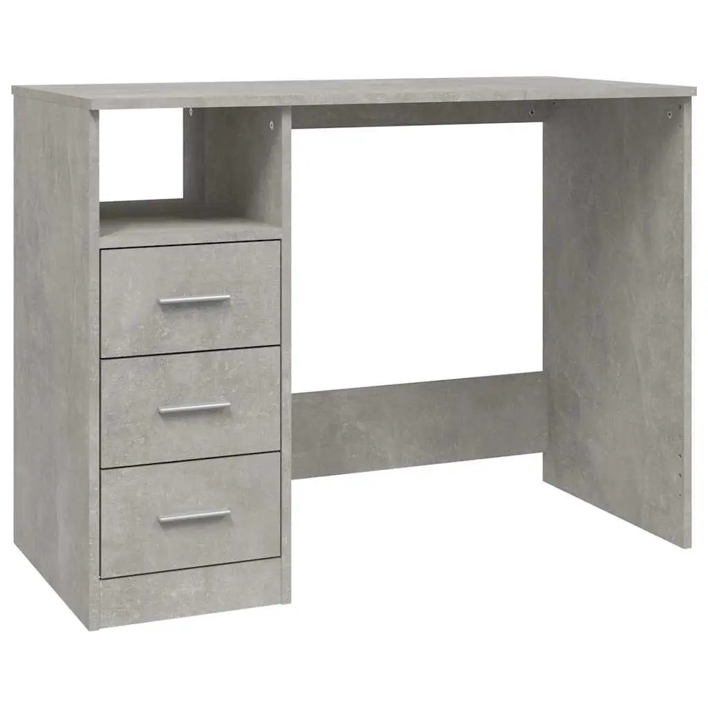 Office Desk Grey Engineered Wood 3 Drawers Open Compartment